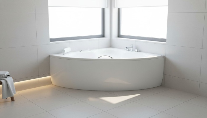 Bañera de esquina de baño con forma desigual Diseño de bañera blanca