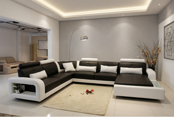 Sofá de esquina con USB Sofá tapizado Salón Sofá rincón Conjunto asiento Cuero Textil H2209