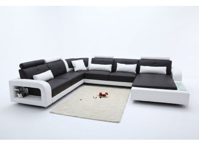 Sofá de esquina con USB Sofá tapizado Salón Sofá rincón Conjunto asiento Cuero Textil H2209