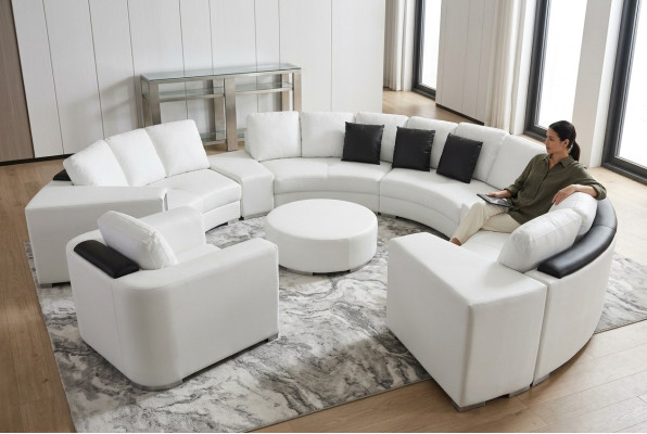 Sofá redondo XXL con cojines, sofá grande redondo, paisaje de sala sofa, sillón, puf + USB