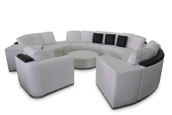 Sofá redondo XXL con cojines, sofá grande redondo, paisaje de sala sofa, sillón, puf + USB