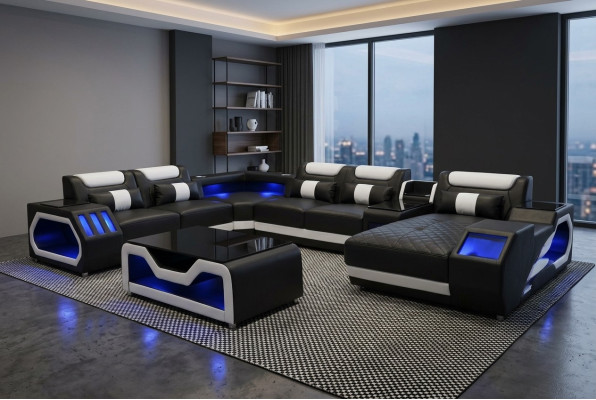 Diseño de asiento de cuero acolchado de esquina para la sala de estar con USB.