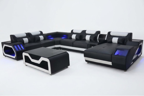Diseño de asiento de cuero acolchado de esquina para la sala de estar con USB.