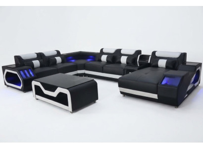 Diseño de asiento de cuero acolchado de esquina para la sala de estar con USB.