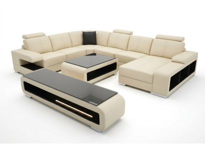 Sofá de esquina moderno conjunto de estar mesa aparador sofá USB esquinero 3 piezas.
