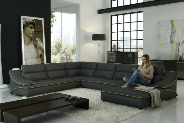 Sofá de esquina con USB Sofá de cuero Sofá de salón Sofá Asiento Conjunto de esquina Forma U EltmannG