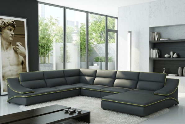 Sofá de esquina con USB Sofá de cuero Sofá de salón Sofá Asiento Conjunto de esquina Forma U EltmannG