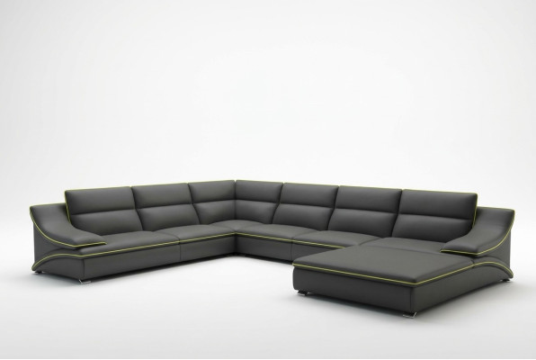 Sofá de esquina con USB Sofá de cuero Sofá de salón Sofá Asiento Conjunto de esquina Forma U EltmannG