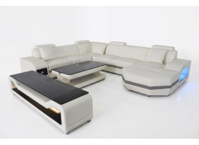 Sofá de cuero Esquina de cojines de sofá Conjunto de asientos para salón en forma de U sofás +USB