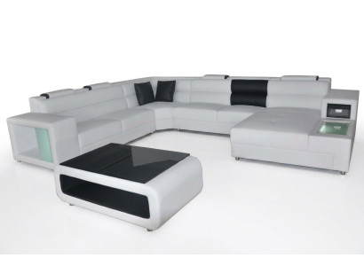 Diseño de cuero acolchado esquina sofá de cuero USB acolchado esquina sala de estar paisaje habitación
