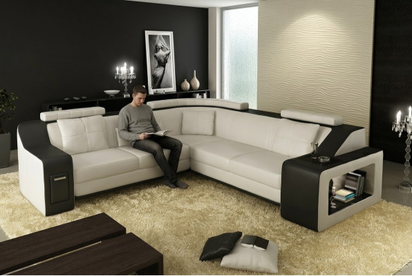 Sofá de esquina de cuero y textil con sofá USB, tapicería, conjunto de sala de estar en L, asiento nuevo.