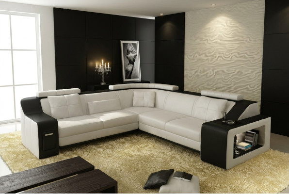 Sofá de esquina de cuero y textil con sofá USB, tapicería, conjunto de sala de estar en L, asiento nuevo.