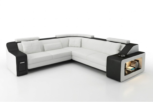 Sofá de esquina de cuero y textil con sofá USB, tapicería, conjunto de sala de estar en L, asiento nuevo.