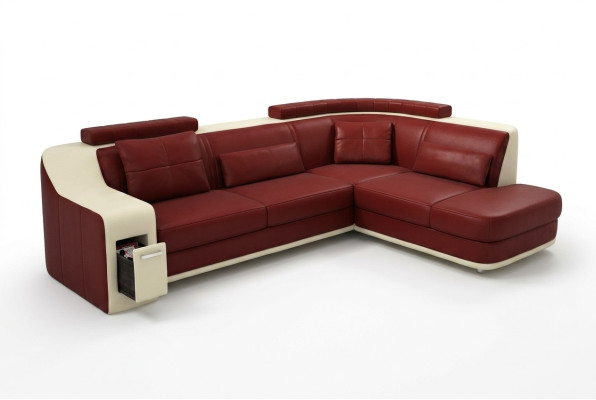 Ecksofa de cuero y textil con puerto USB, juego de muebles tapizados para sala de estar en forma de L.
