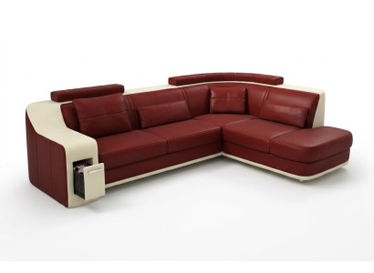 Ecksofa de cuero y textil con puerto USB, juego de muebles tapizados para sala de estar en forma de L.