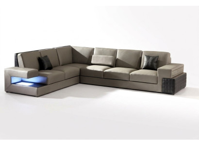 Sofá esquinero moderno + asientos acolchados de cuero con diseño de sofá USB conjunto de sala de estar nuevo.