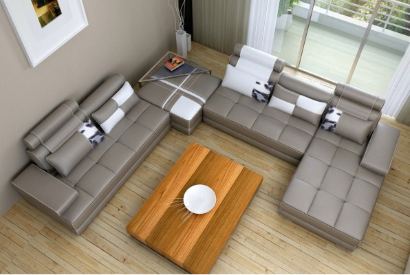 Sofá de esquina con USB, sofá de salón, sofá de cuero XXL, sofás de diseño Wolfhagen Gris.