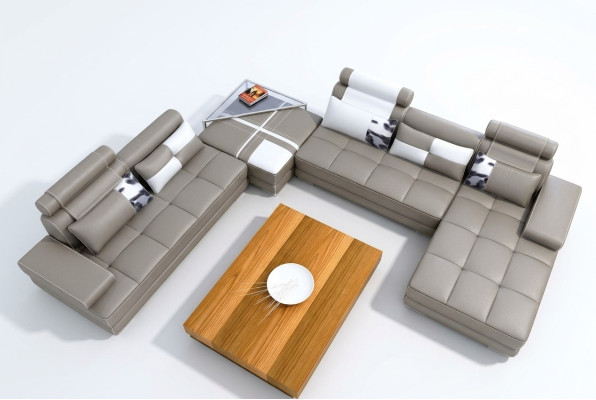 Sofá de esquina con USB, sofá de salón, sofá de cuero XXL, sofás de diseño Wolfhagen Gris.