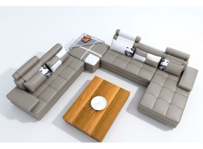 Sofá de esquina con USB, sofá de salón, sofá de cuero XXL, sofás de diseño Wolfhagen Gris.