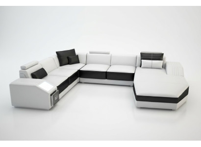 Sofá de esquina de diseño con USB, almohadilla de asiento en forma de U, blanco PHM110.