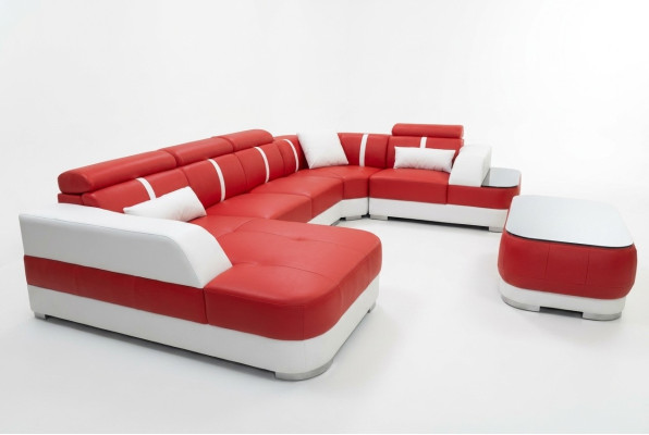 Diseño de esquina Sofá de esquina de cuero con asiento y cojín con enchufe USB.