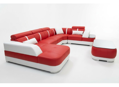 Diseño de esquina Sofá de esquina de cuero con asiento y cojín con enchufe USB.