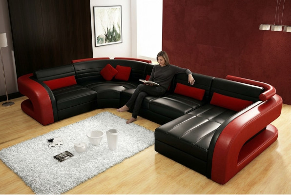 Sofá de cuero USB conjunto de sala de estar, esquinero, sofá en forma de U, Bergamo.