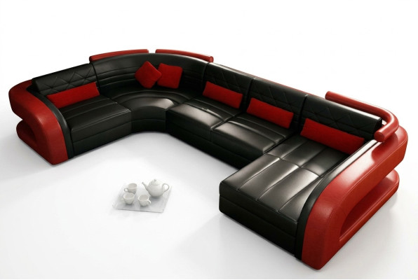Sofá de cuero USB conjunto de sala de estar, esquinero, sofá en forma de U, Bergamo.