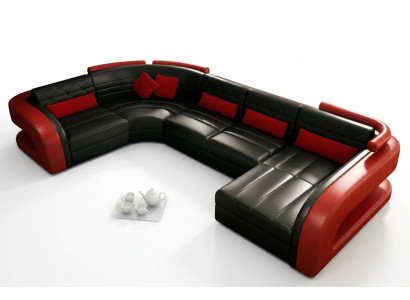 Sofá de cuero USB conjunto de sala de estar, esquinero, sofá en forma de U, Bergamo.
