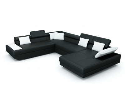Sofá de cuero con USB, cojines en forma de esquina, conjunto para salón XXL, sofá grande en forma de esquina 2719D