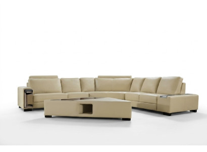 Sofá de cuero esquinero con USB, diseño de asiento acolchado conjunto de muebles de salón 2348.