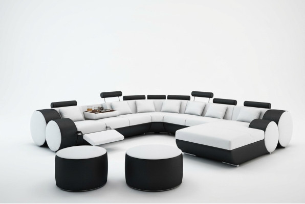 Sofá de cuero de diseño con USB XXL conjunto de salón Big Sofa esquina de sofá de esquina Relax