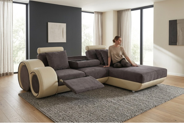 Sofá de esquina de diseño tapizado de cuero, sofá de esquina, conjunto de sofás, área de estar con USB