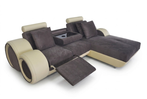 Sofá de esquina de diseño tapizado de cuero, sofá de esquina, conjunto de sofás, área de estar con USB