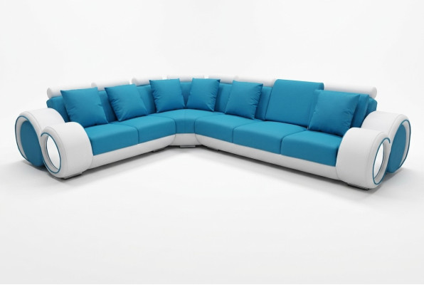 Diseño de cuero tapizado XXL salón sofá esquina + conjunto de sofás de diseñador con USB.
