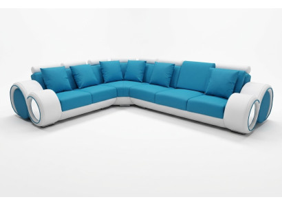 Diseño de cuero tapizado XXL salón sofá esquina + conjunto de sofás de diseñador con USB.