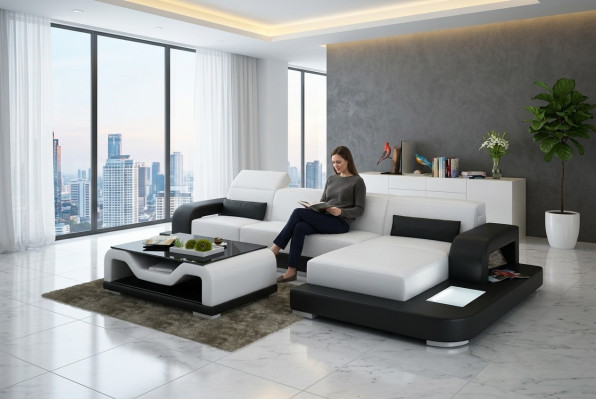 Sofá de cuero con USB conjunto de sala de estar sofá de esquina sofá modular Sofá de diseño G8006C