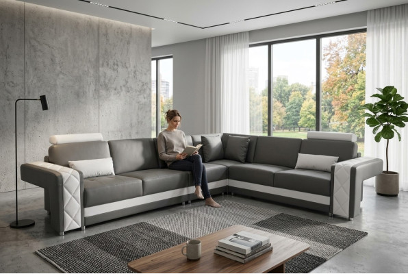 Sofá de cuero con USB, conjunto de esquina de sala de estar con diseño moderno en forma de L L6010B.
