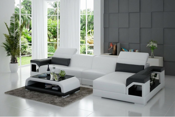 Conjunto de sofás Sofá moderno Esquina Sala de estar de cuero Almohadones USB