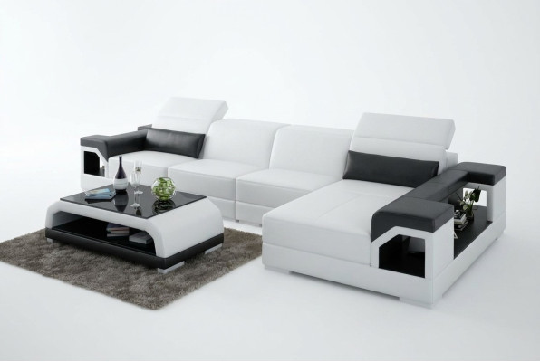 Conjunto de sofás Sofá moderno Esquina Sala de estar de cuero Almohadones USB