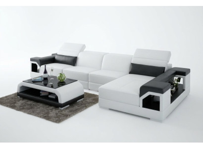 Conjunto de sofás Sofá moderno Esquina Sala de estar de cuero Almohadones USB