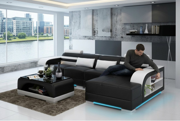 Sofá de cuero con USB, sofá de esquina de diseño moderno con sistema de sofá y esquina G8033C