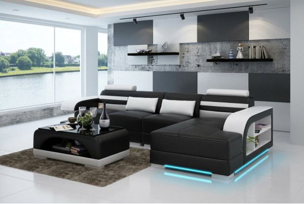 Sofá de cuero con USB, sofá de esquina de diseño moderno con sistema de sofá y esquina G8033C
