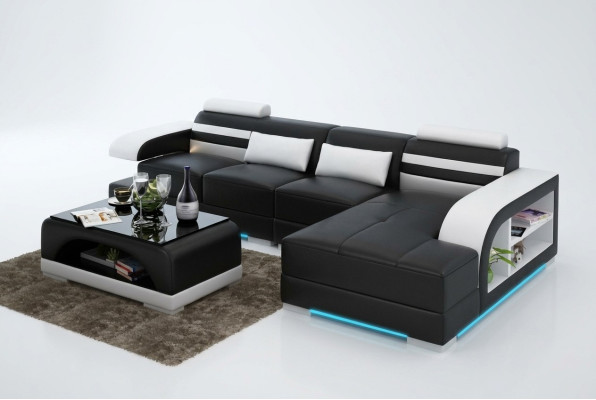 Sofá de cuero con USB, sofá de esquina de diseño moderno con sistema de sofá y esquina G8033C