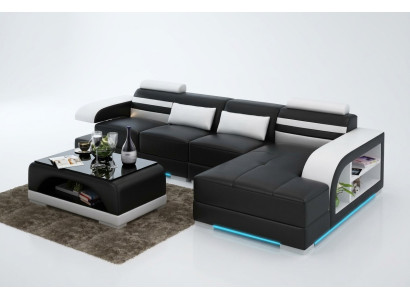 Sofá de cuero con USB, sofá de esquina de diseño moderno con sistema de sofá y esquina G8033C