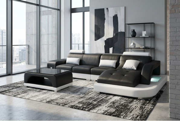 Sofá de esquina de cuero con USB, conjunto de sofás de lujo, sofás de esquina, sofá-cama convertible.