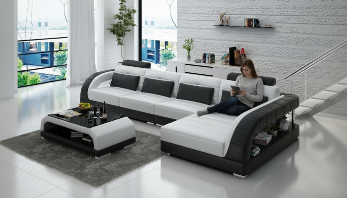 Sofá de cuero USB conjunto de sala de estar sofá en forma de L sofá esquina conjunto de esquina diseño moderno sofá G8012C nuevo.