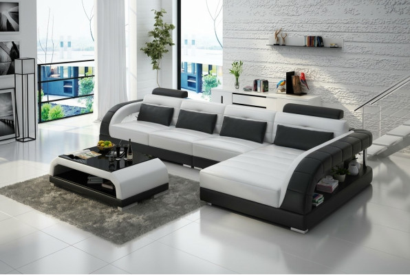 Sofá de cuero USB conjunto de sala de estar sofá en forma de L sofá esquina conjunto de esquina diseño moderno sofá G8012C nuevo.