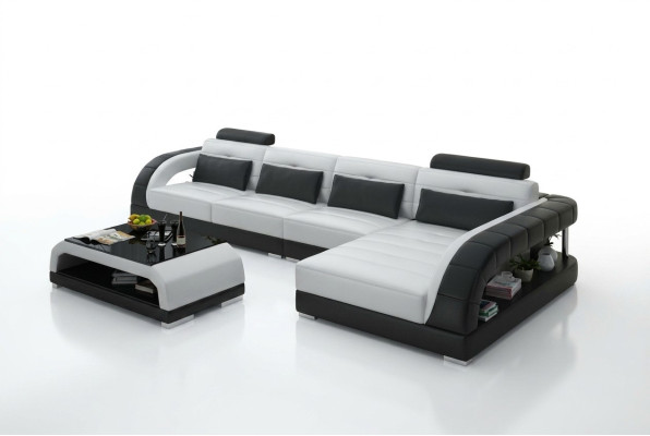 Sofá de cuero USB conjunto de sala de estar sofá en forma de L sofá esquina conjunto de esquina diseño moderno sofá G8012C nuevo.