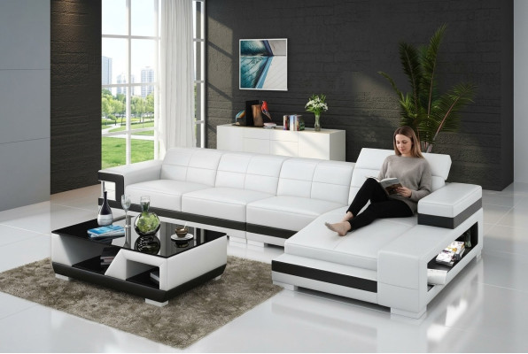 Sofá de cuero con USB, sofá de esquina de diseño moderno con esquina G8017C.
